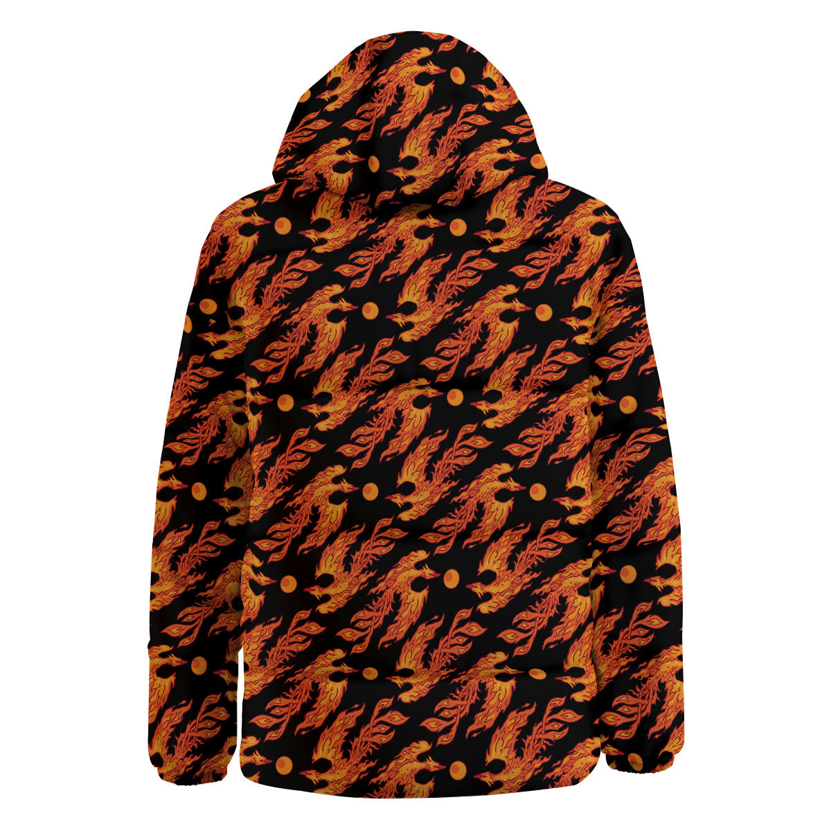 Phoenix Fire On Black Print Pattern Down Jacket-grizzshop