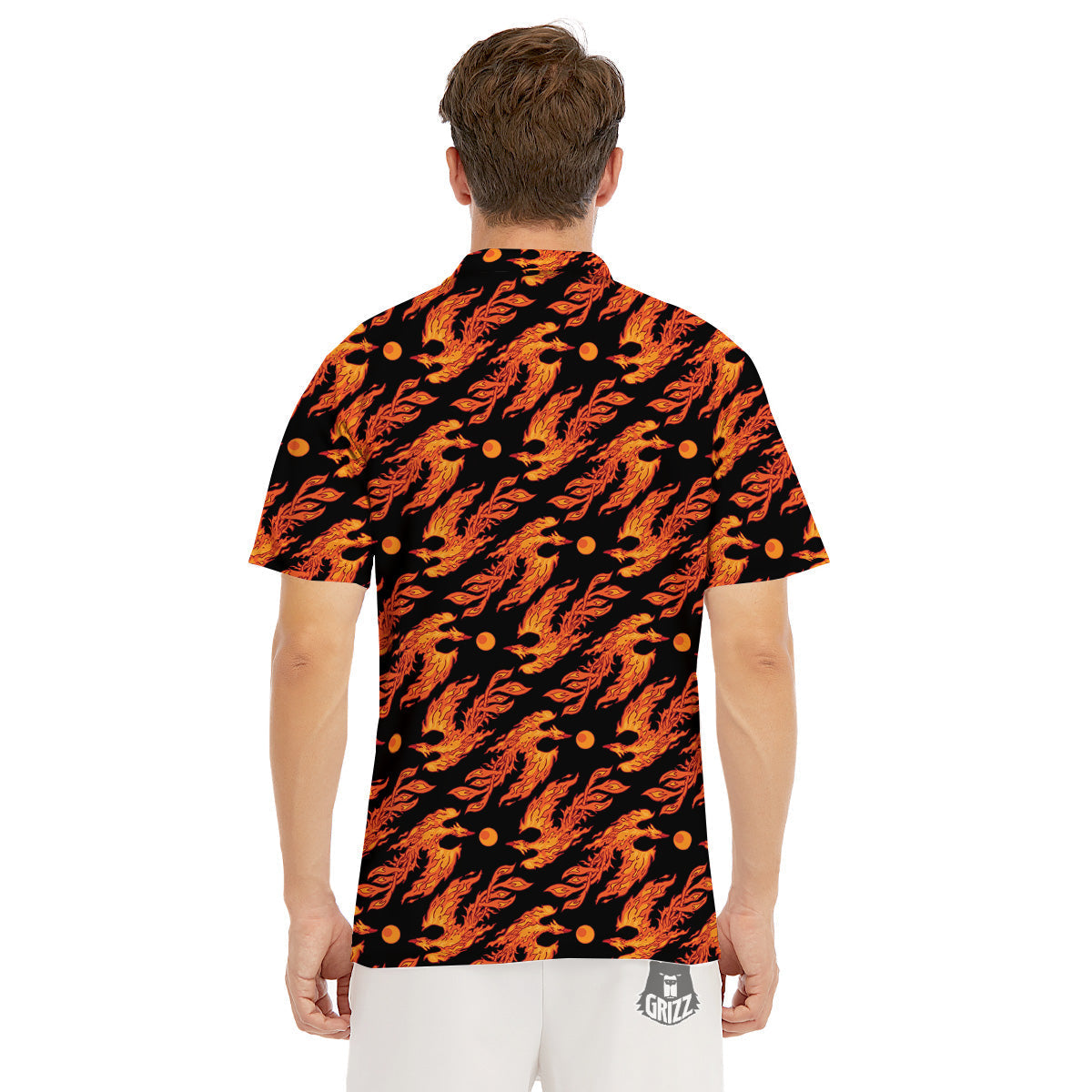 Phoenix Fire On Black Print Pattern Men's Golf Shirts-grizzshop