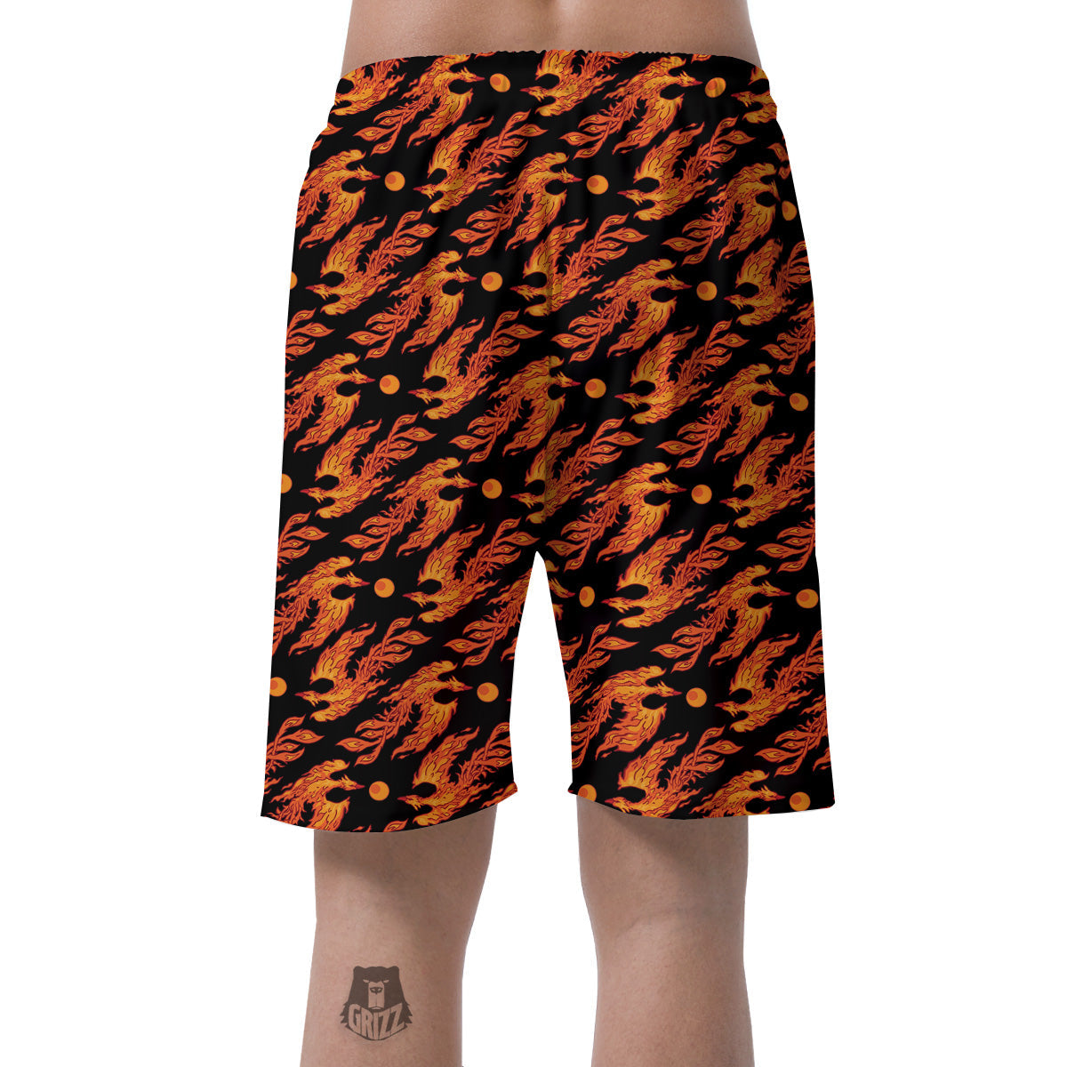 Phoenix Fire On Black Print Pattern Men's Shorts-grizzshop