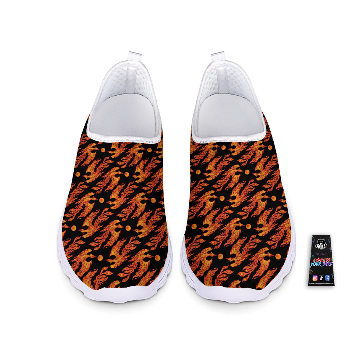 Phoenix Fire On Black Print Pattern Nurse Shoes-grizzshop