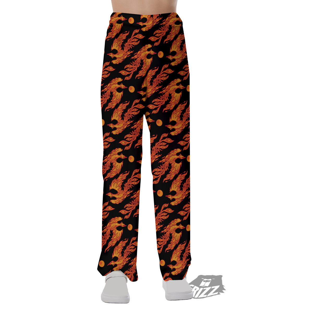 Phoenix Fire On Black Print Pattern Pajama Pants-grizzshop