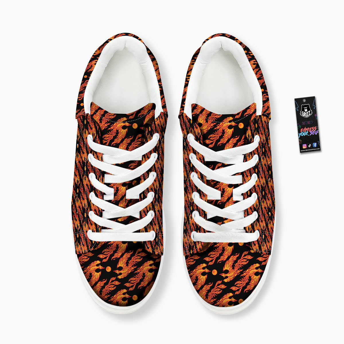Phoenix Fire On Black Print Pattern Platform Shoes-grizzshop