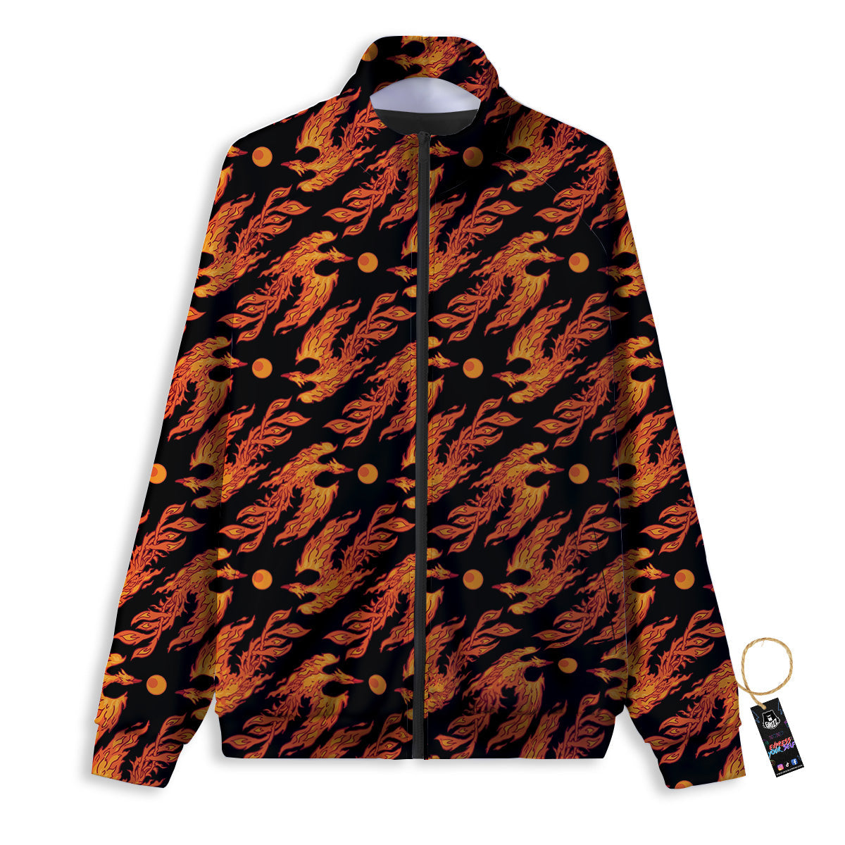 Phoenix Fire On Black Print Pattern Track Jacket-grizzshop