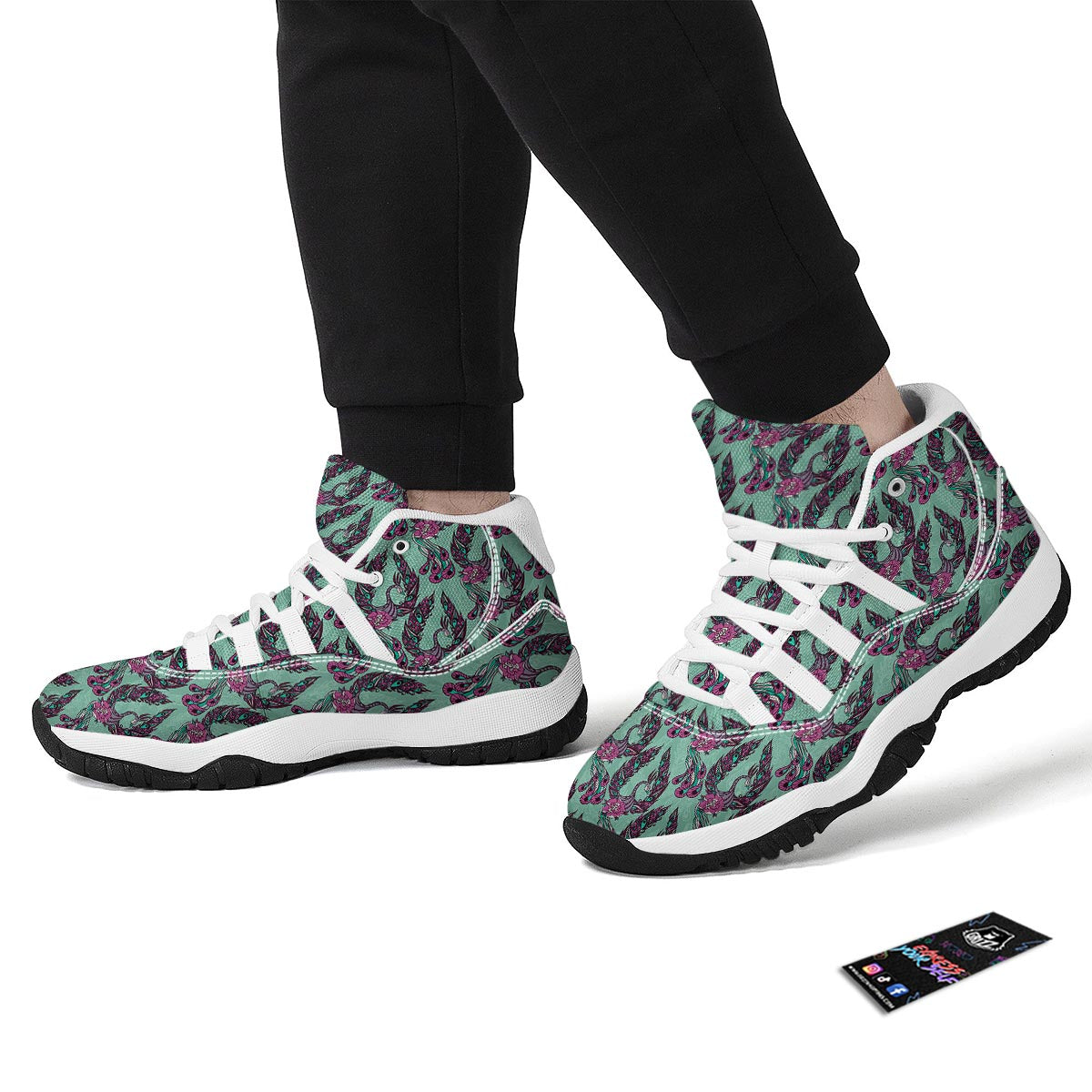 Phoenix Floral Print Pattern White Bball Shoes-grizzshop