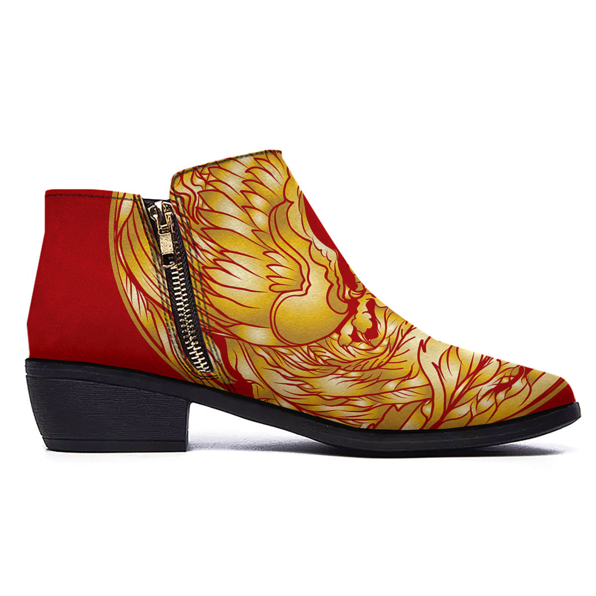 Phoenix Japanese Print Ankle Boots-grizzshop