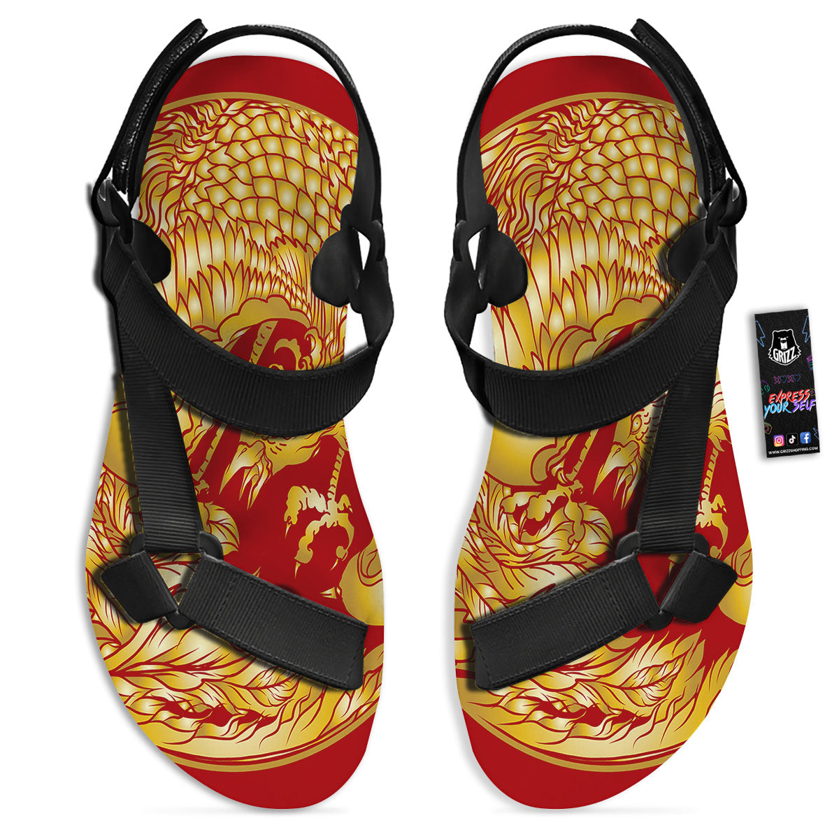 Phoenix Japanese Print Black Open Toe Sandals-grizzshop