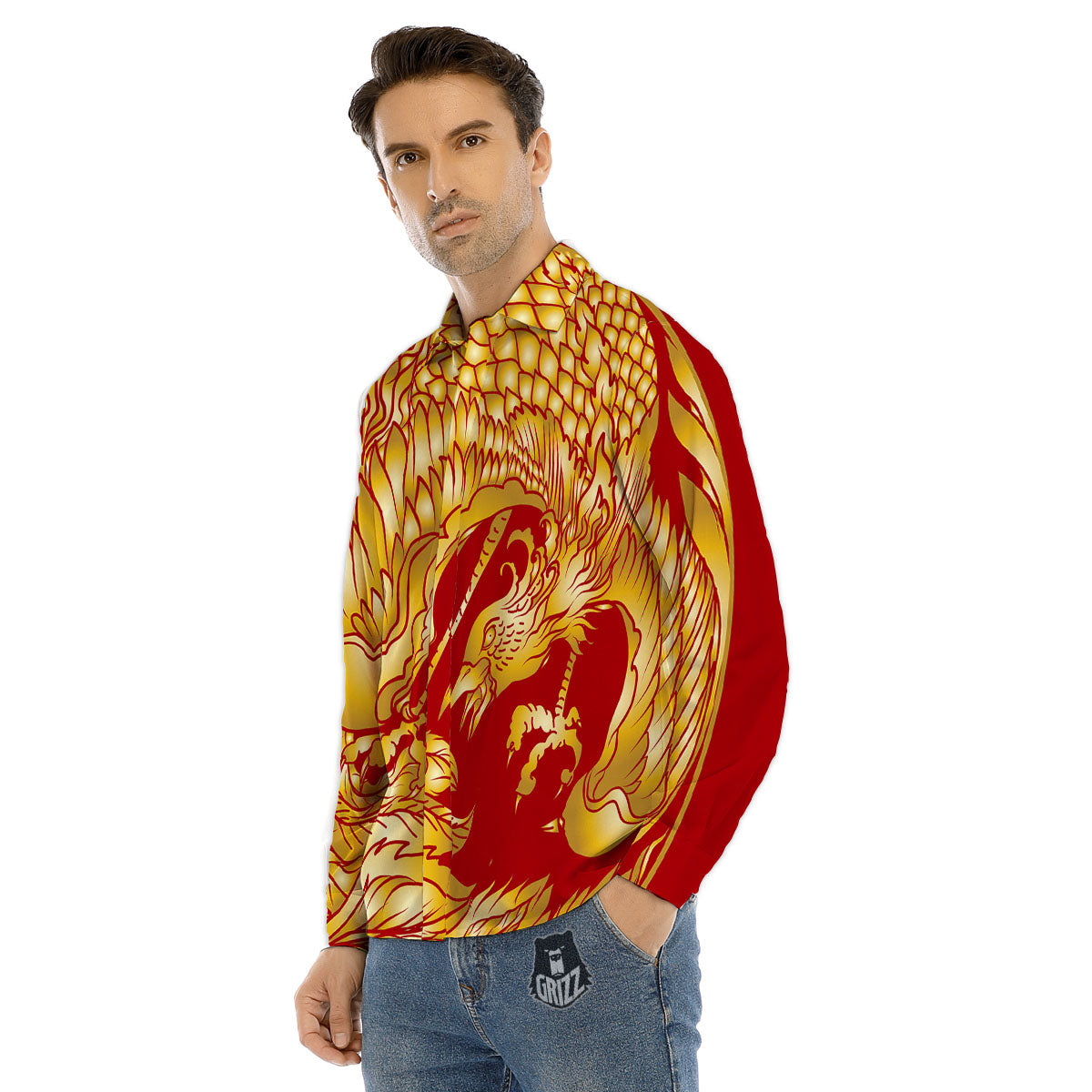 Phoenix Japanese Print Men's Dress Shirts-grizzshop