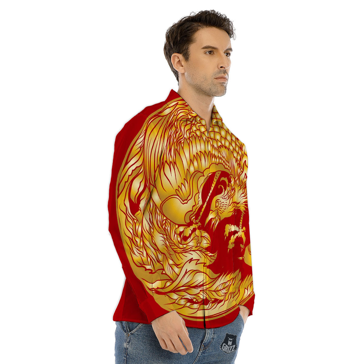 Phoenix Japanese Print Men's Dress Shirts-grizzshop