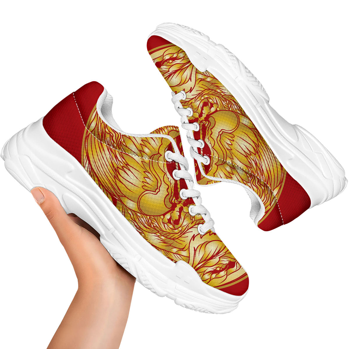 Phoenix Japanese Print White Chunky Shoes-grizzshop