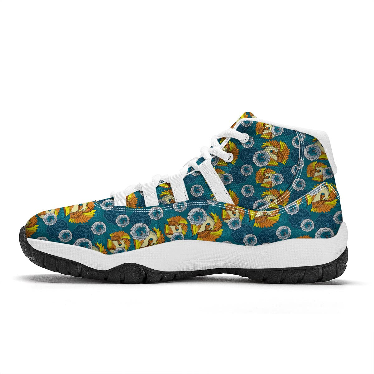Phoenix Pattern Print White Bball Shoes-grizzshop