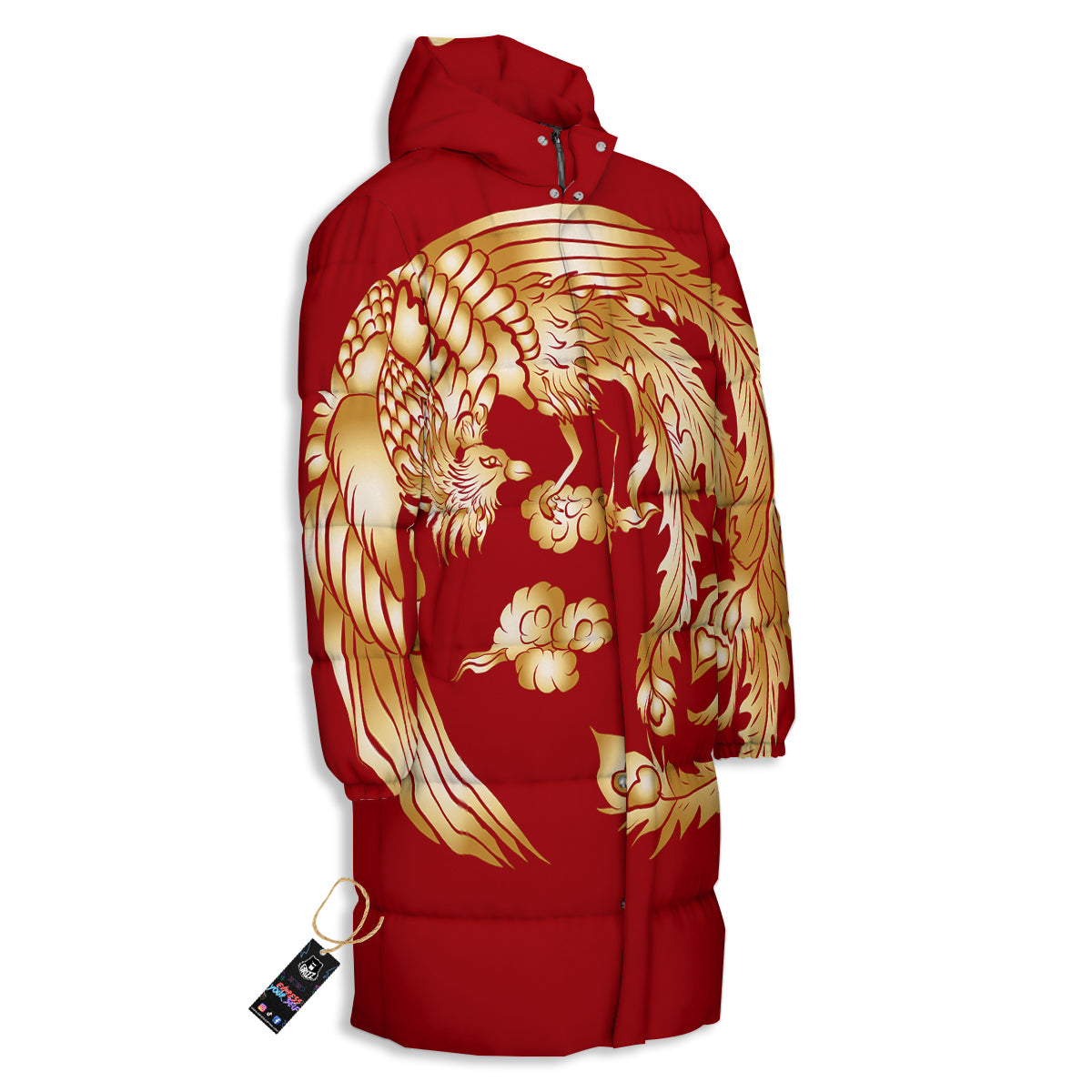 Phoenix Chinese Print Long Down Jacket