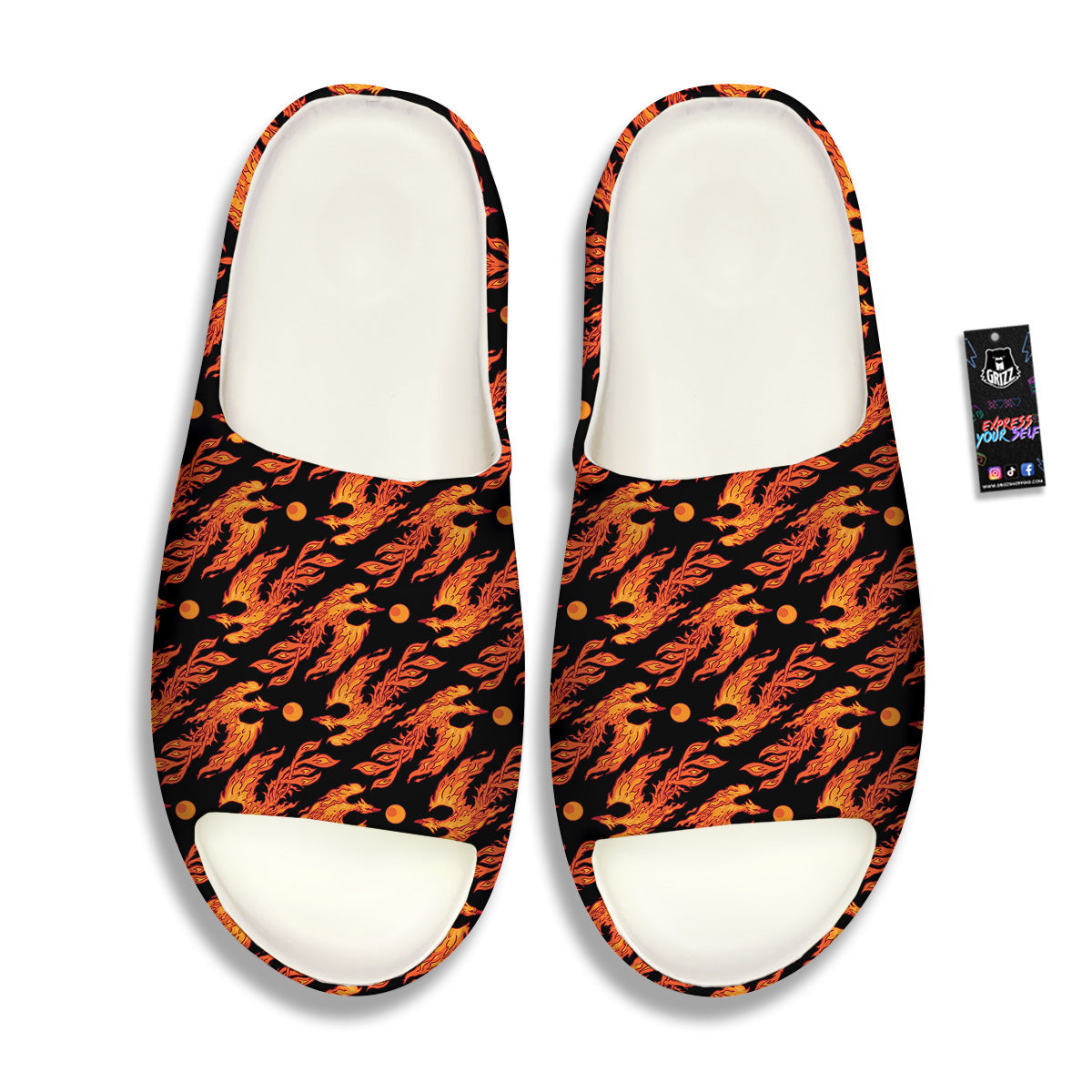 Phoenix Fire On Black Print Pattern Sandals-grizzshop