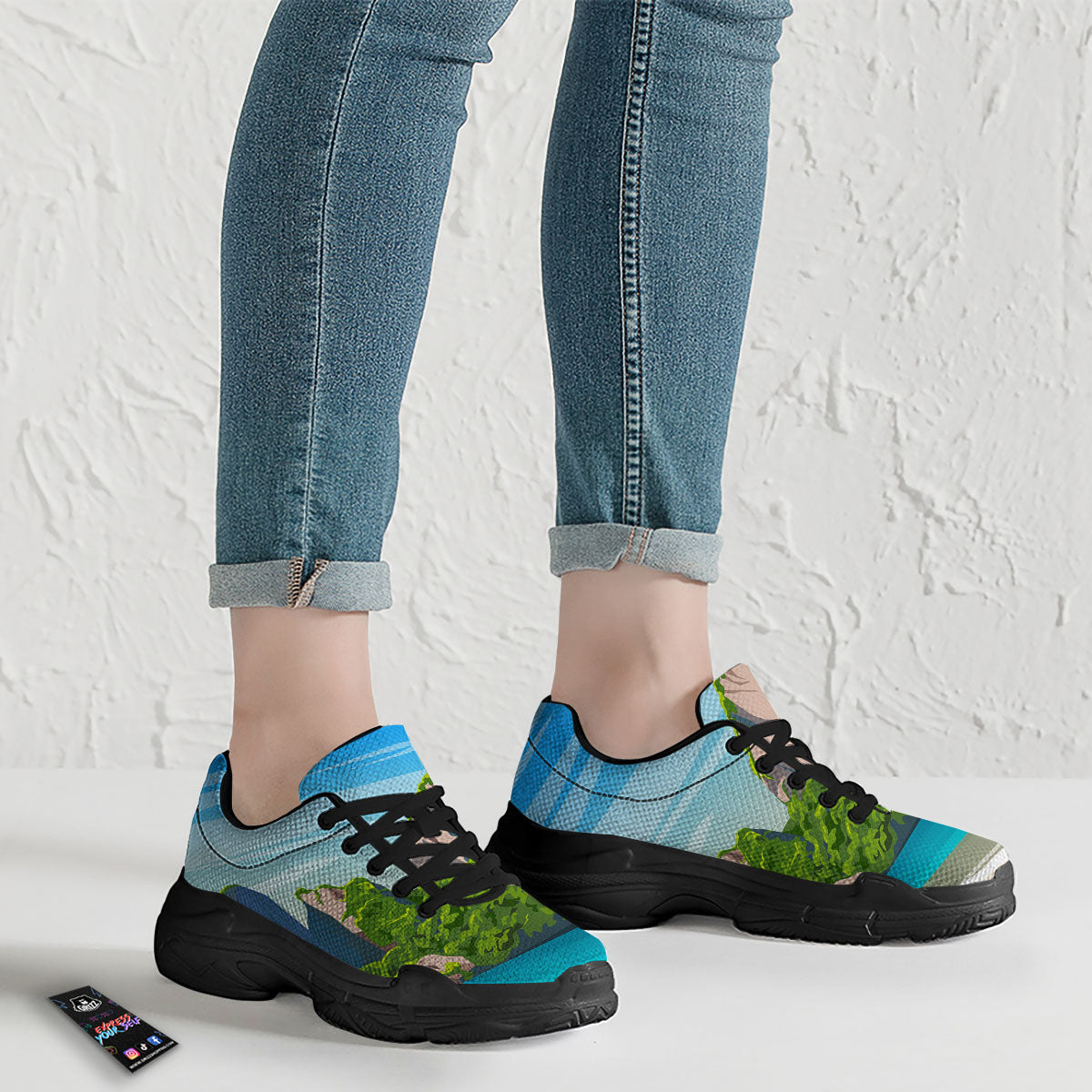 Phuket Thailand Cartoon Print Black Chunky Shoes-grizzshop