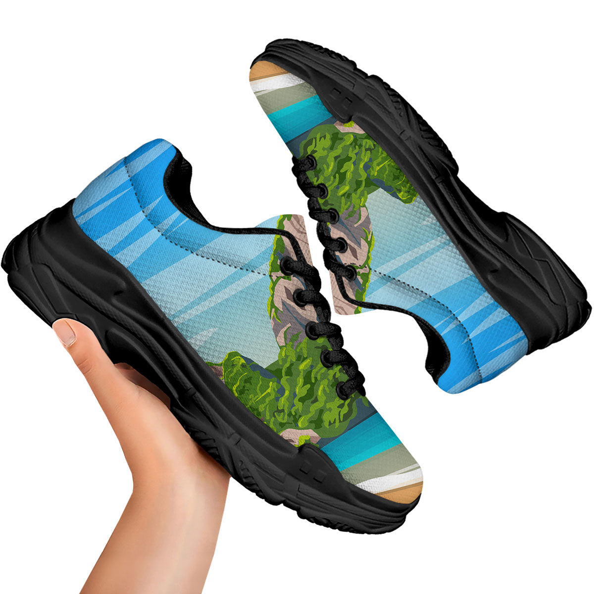 Phuket Thailand Cartoon Print Black Chunky Shoes-grizzshop