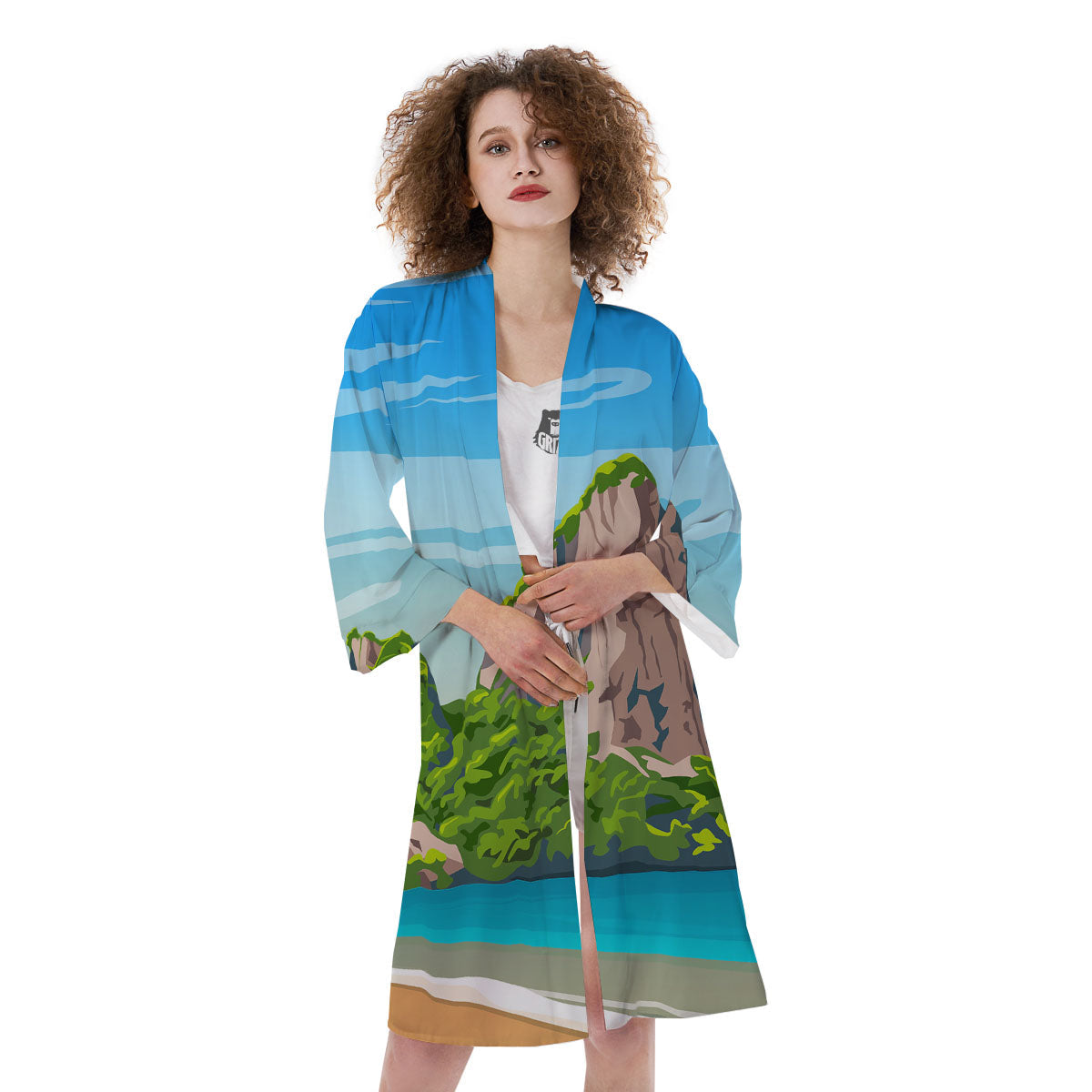 Phuket Thailand Cartoon Print Kimono-grizzshop