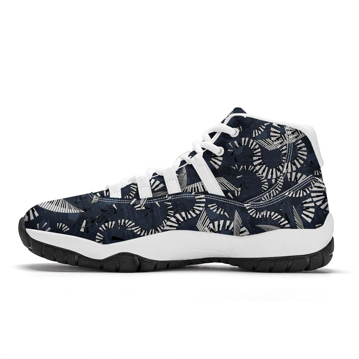 Piano Black Pattern Print White Bball Shoes-grizzshop