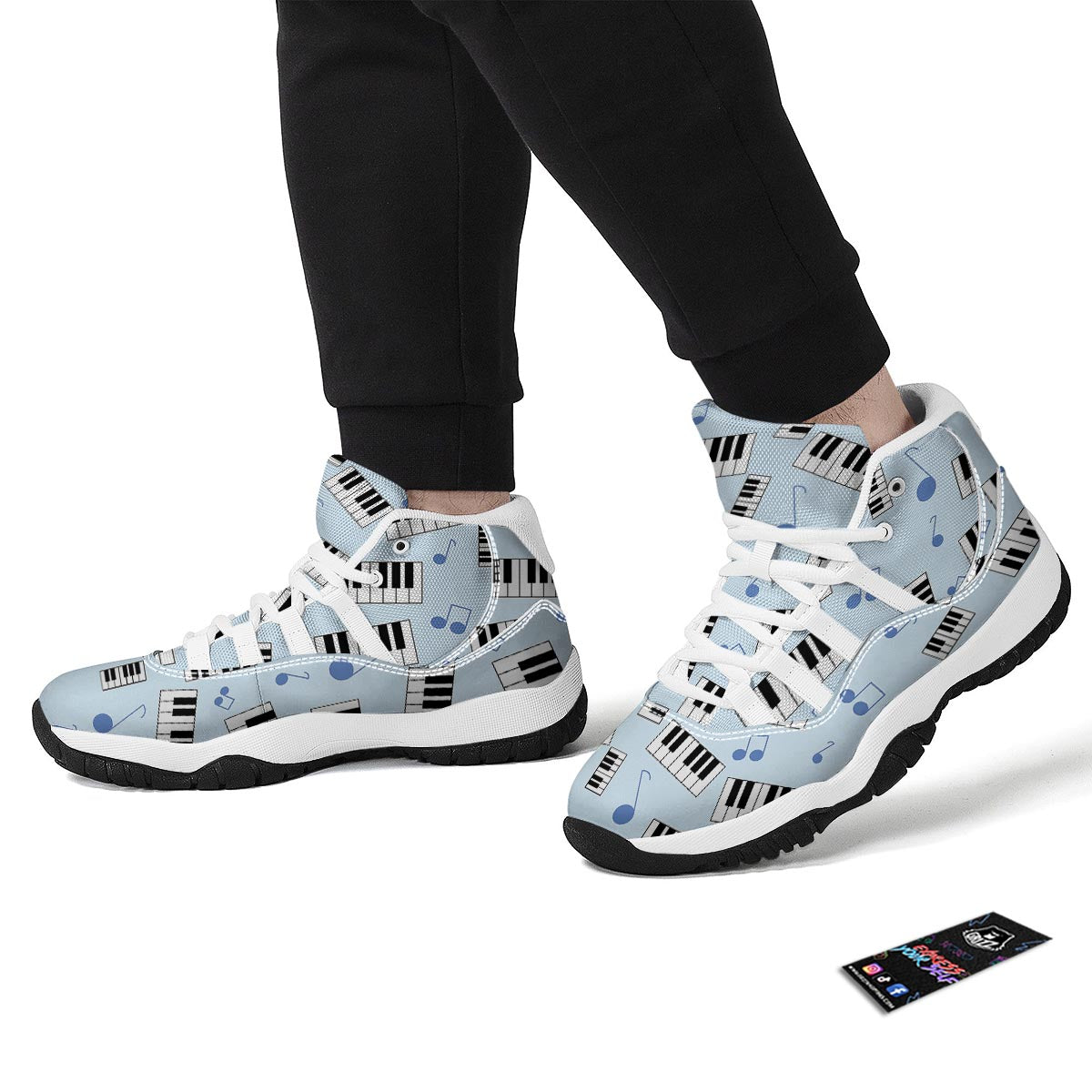 Piano Blue Pattern Print White Bball Shoes-grizzshop