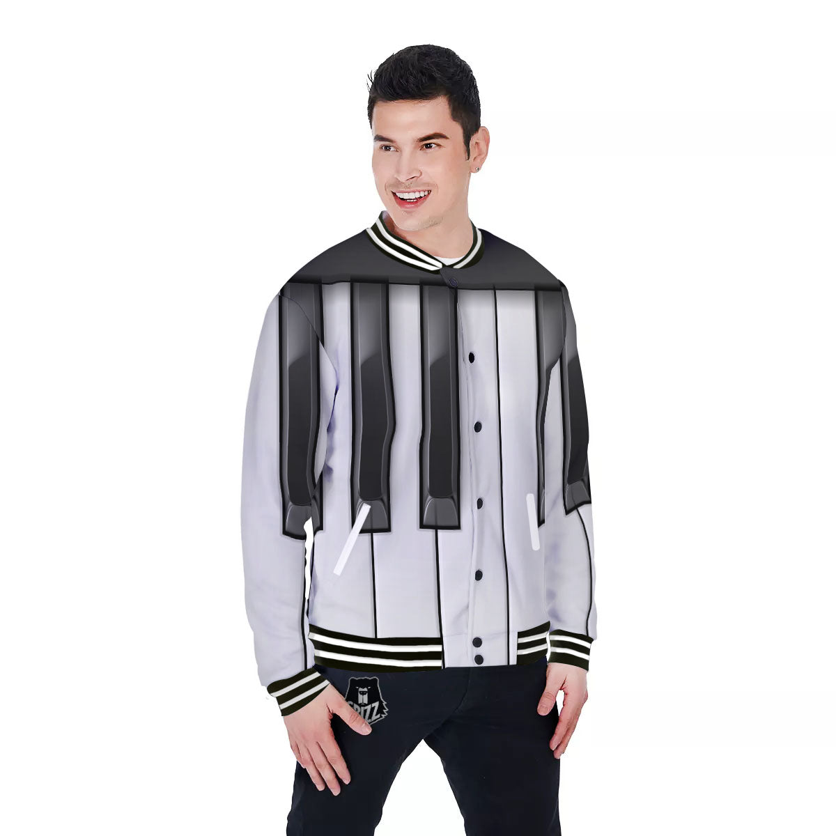 Piano Keyboard Print Baseball Jacket-grizzshop