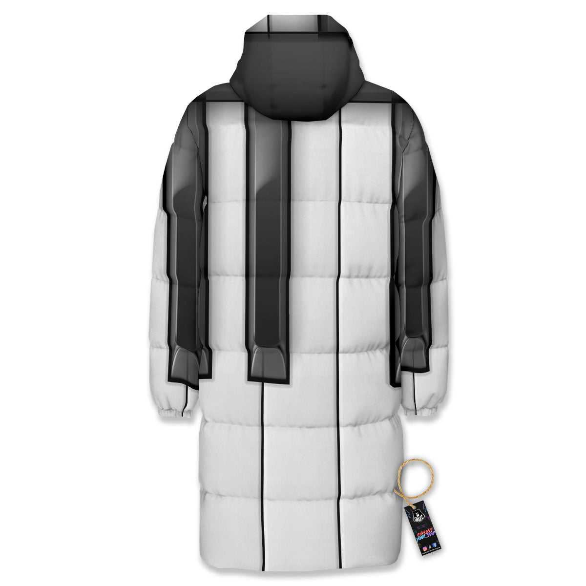 Piano Keyboard Print Long Down Jacket-grizzshop
