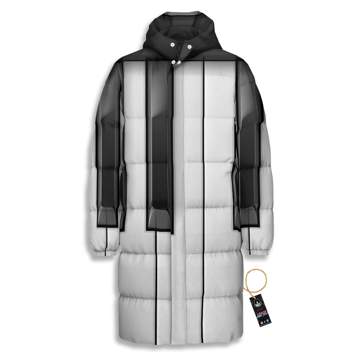 Piano Keyboard Print Long Down Jacket-grizzshop