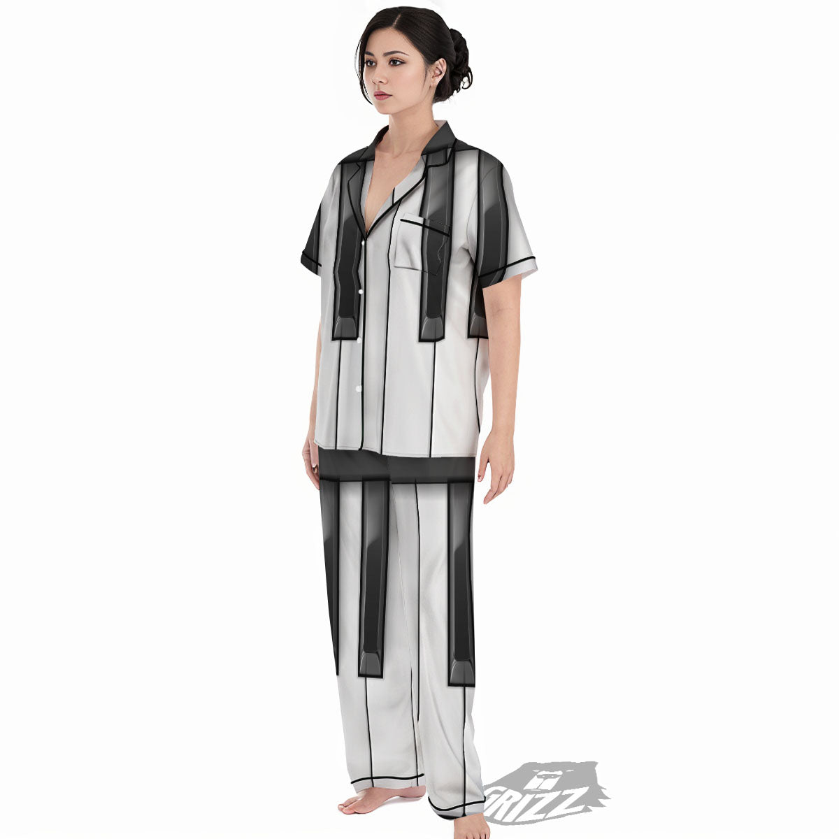 Piano Keyboard Print Women's Pajamas Set-grizzshop