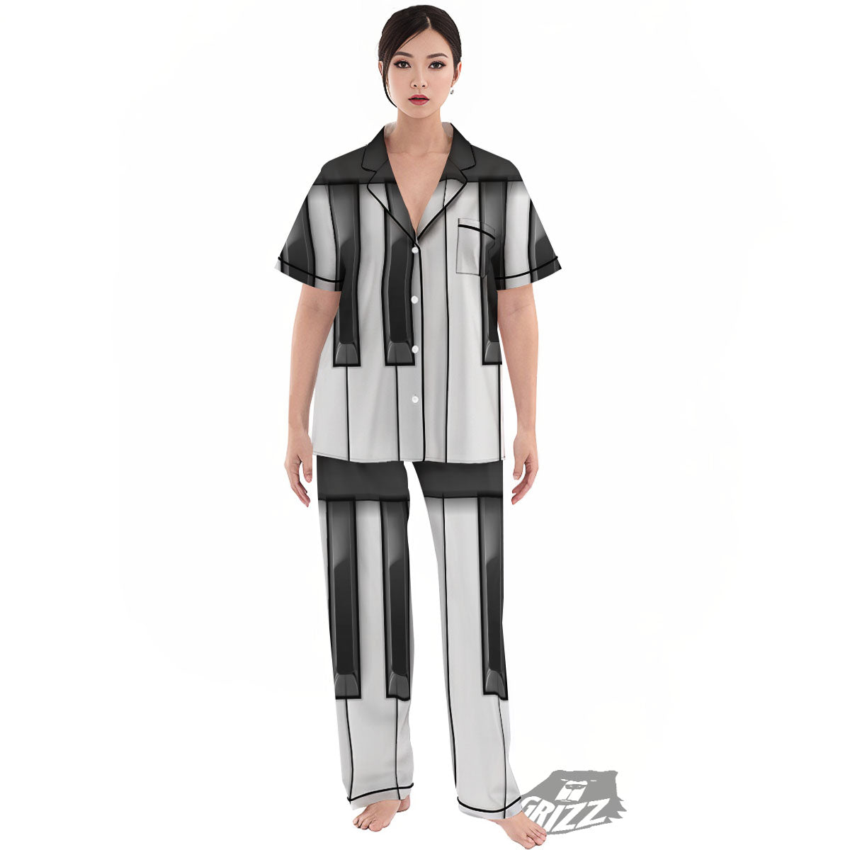 Piano Keyboard Print Women's Pajamas Set-grizzshop