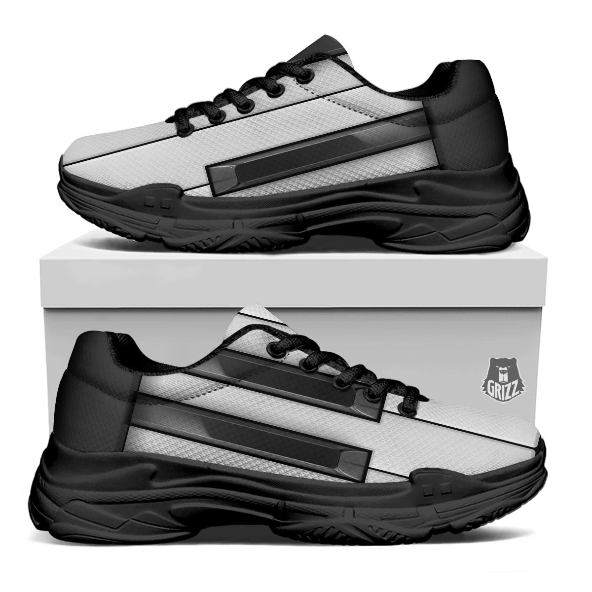 Piano Keyboard White And Black Print Black Chunky Shoes-grizzshop