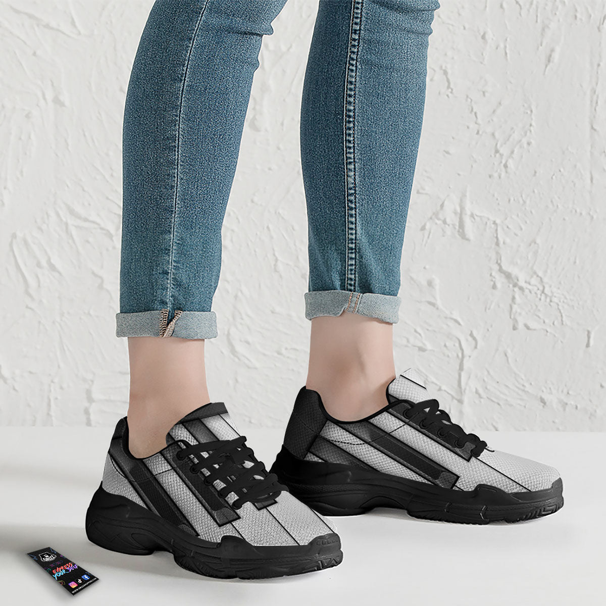 Piano Keyboard White And Black Print Black Chunky Shoes-grizzshop