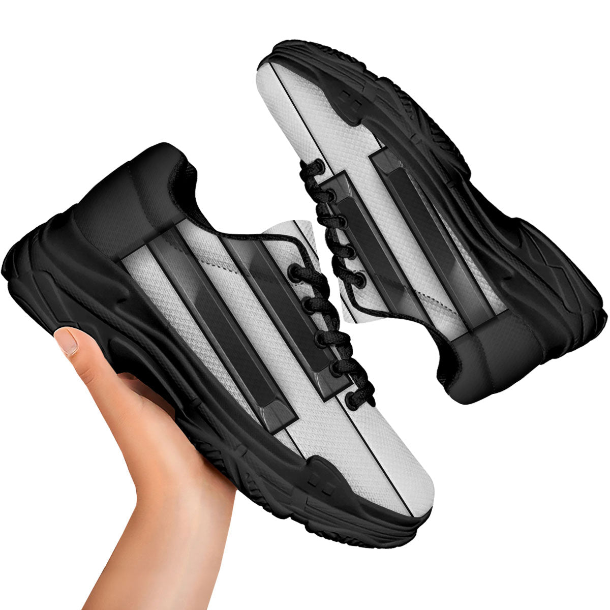 Piano Keyboard White And Black Print Black Chunky Shoes-grizzshop