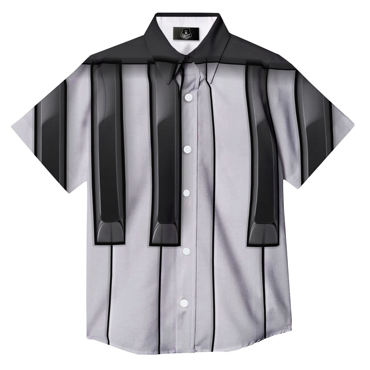 Piano Keyboard White And Black Print Button Up Shirt-grizzshop