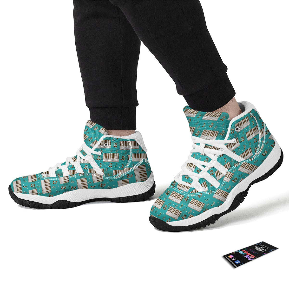 Piano Pattern Print White Bball Shoes-grizzshop