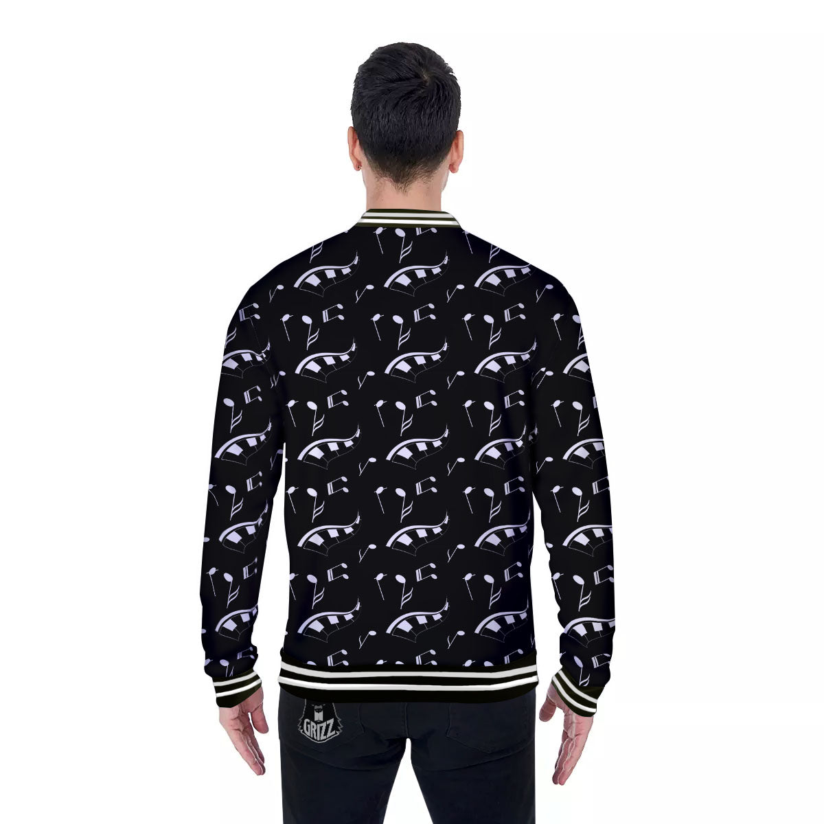 Piano Print Pattern Baseball Jacket-grizzshop