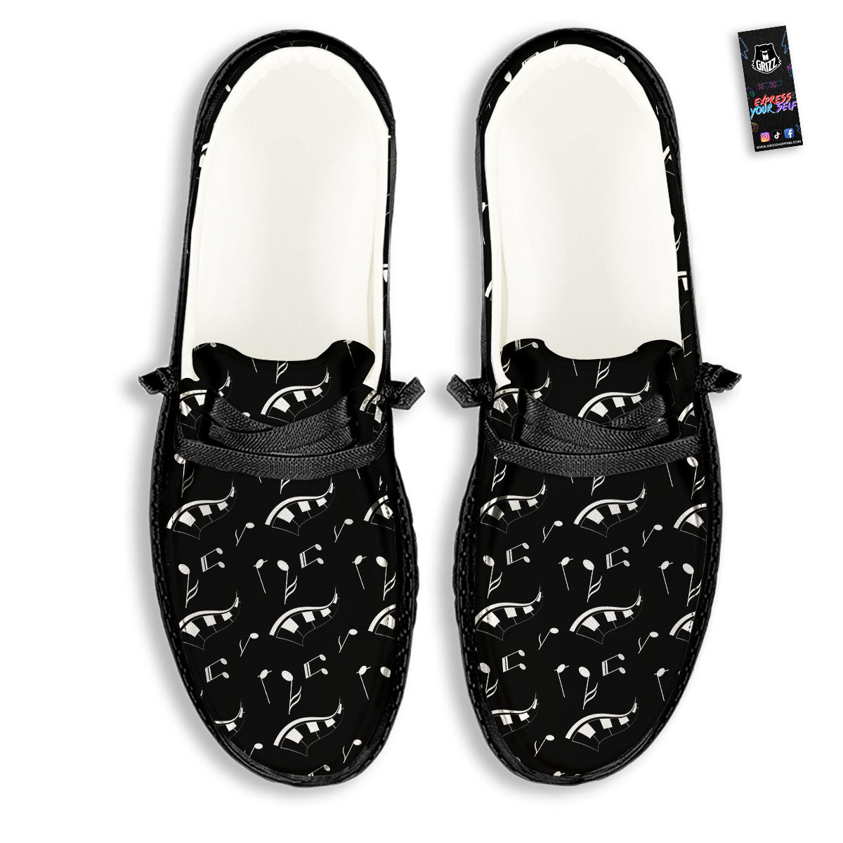 Piano Print Pattern Black Loafers-grizzshop
