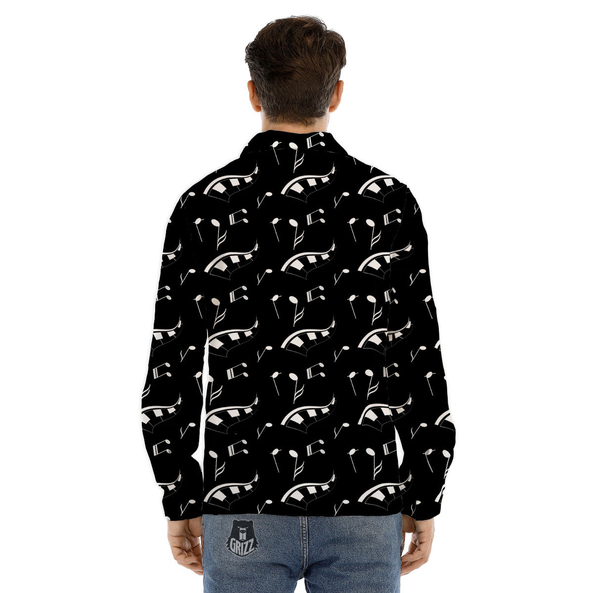 Piano Print Pattern Men's Dress Shirts-grizzshop