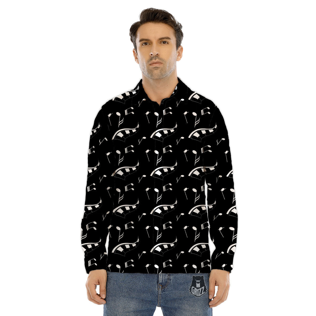 Piano Print Pattern Men's Dress Shirts-grizzshop