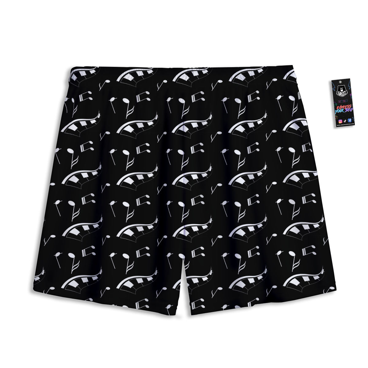 Piano Print Pattern Mesh Shorts-grizzshop