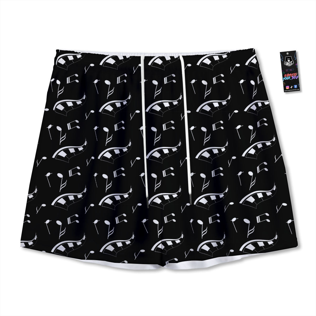 Piano Print Pattern Mesh Shorts-grizzshop