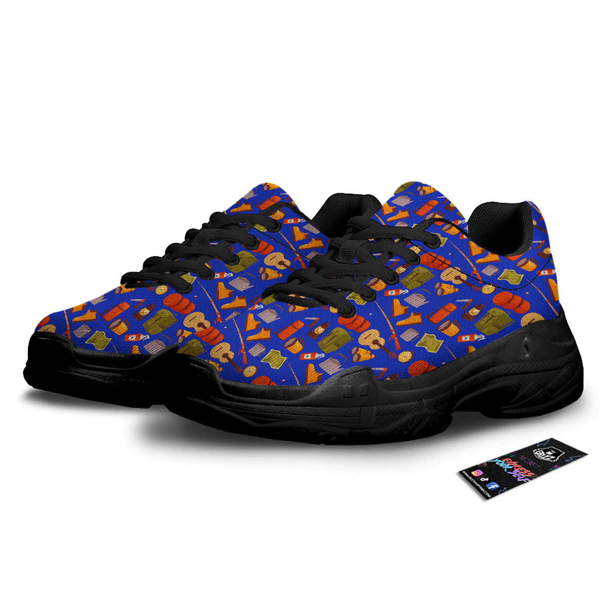 Picnic Camping Print Pattern Black Chunky Shoes-grizzshop