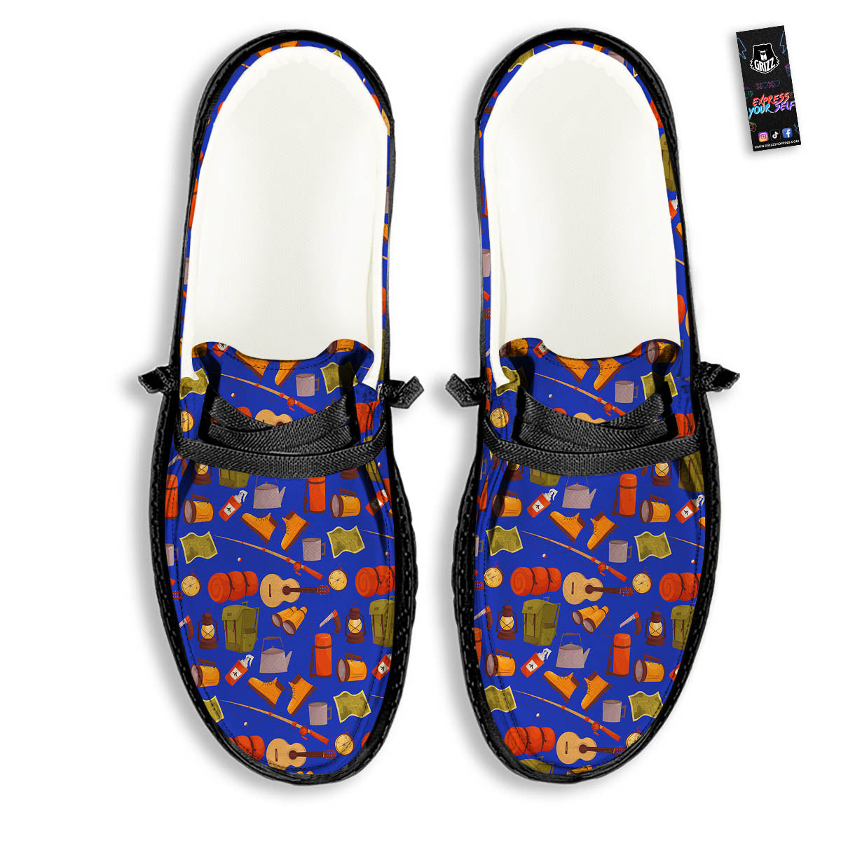 Picnic Camping Print Pattern Black Loafers-grizzshop