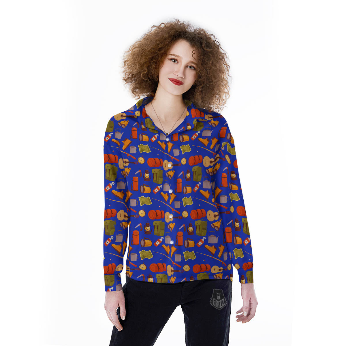 Picnic Camping Print Pattern Women's Long Sleeve Shirts-grizzshop