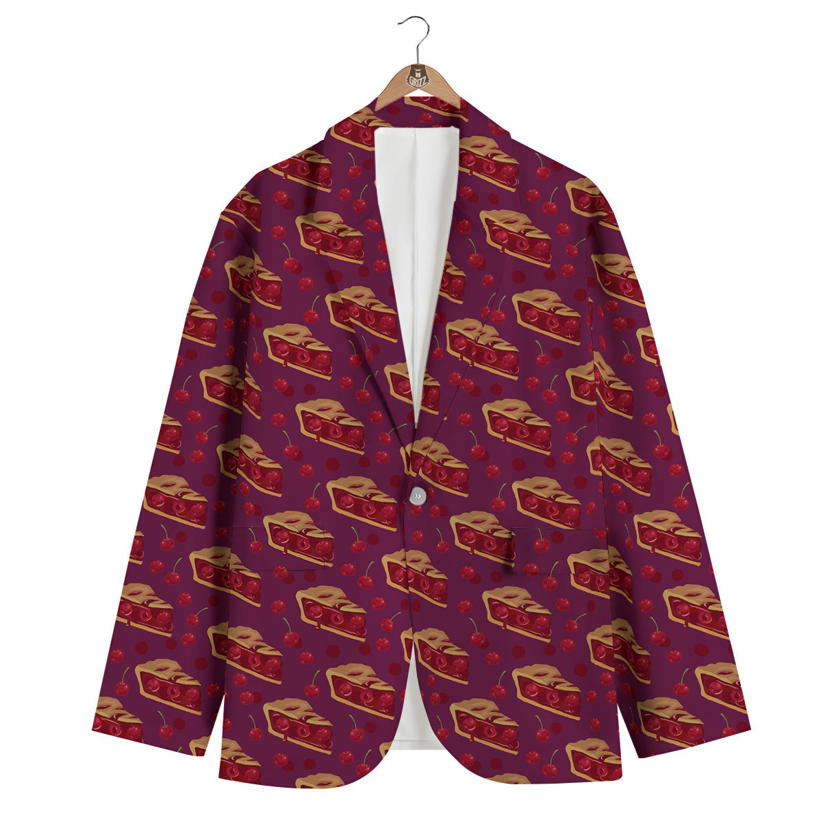 Pie And Cherry Print Pattern Men's Blazer-grizzshop
