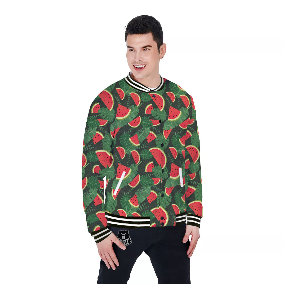 Pieces Leaf Watermelon Print Pattern Baseball Jacket-grizzshop