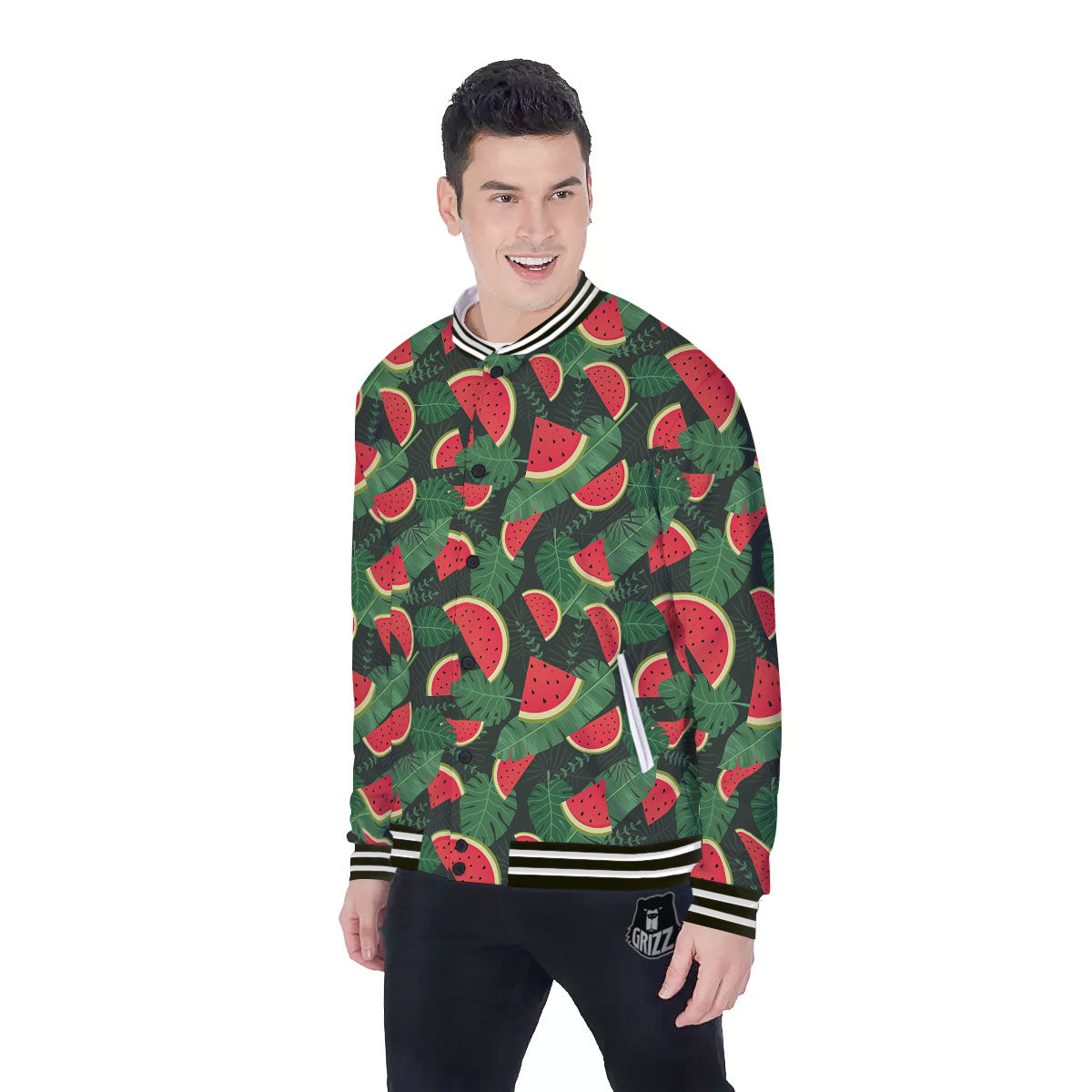 Pieces Leaf Watermelon Print Pattern Baseball Jacket-grizzshop