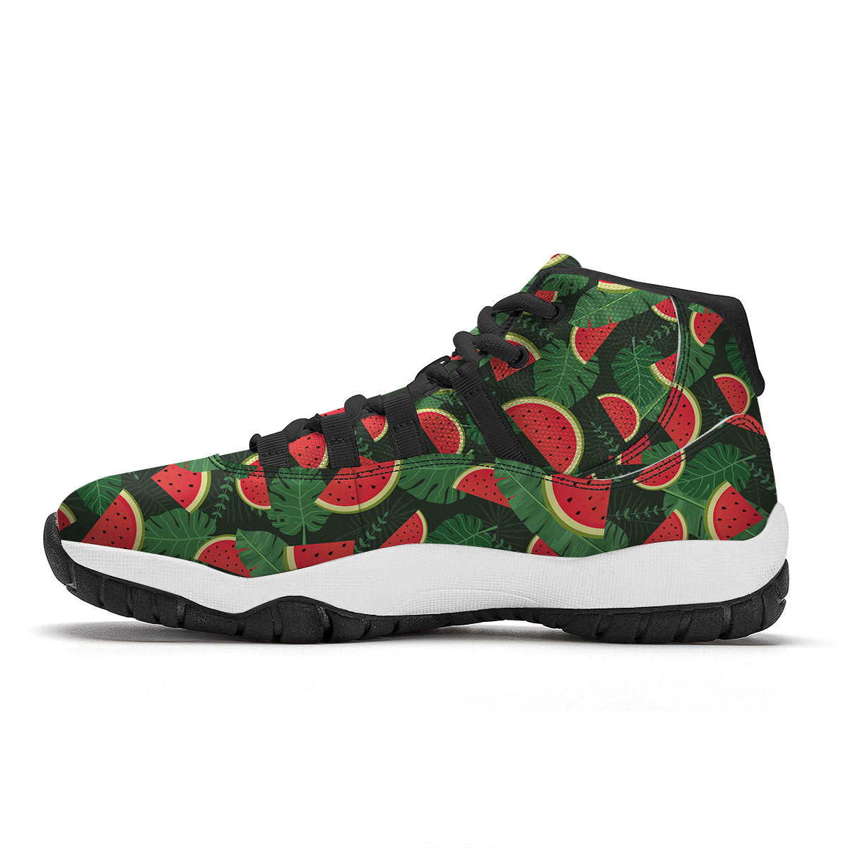 Pieces Leaf Watermelon Print Pattern Black Bball Shoes-grizzshop