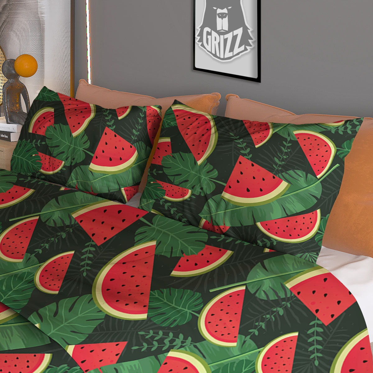 Pieces Leaf Watermelon Print Pattern Duvet Cover Bedding Set