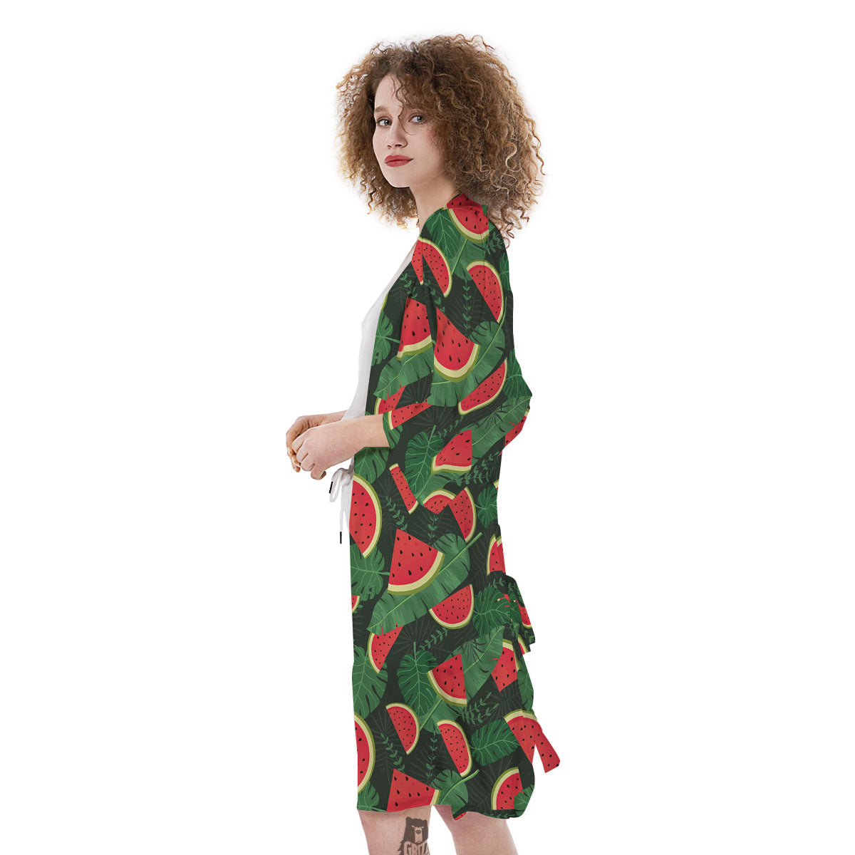 Pieces Leaf Watermelon Print Pattern Kimono-grizzshop