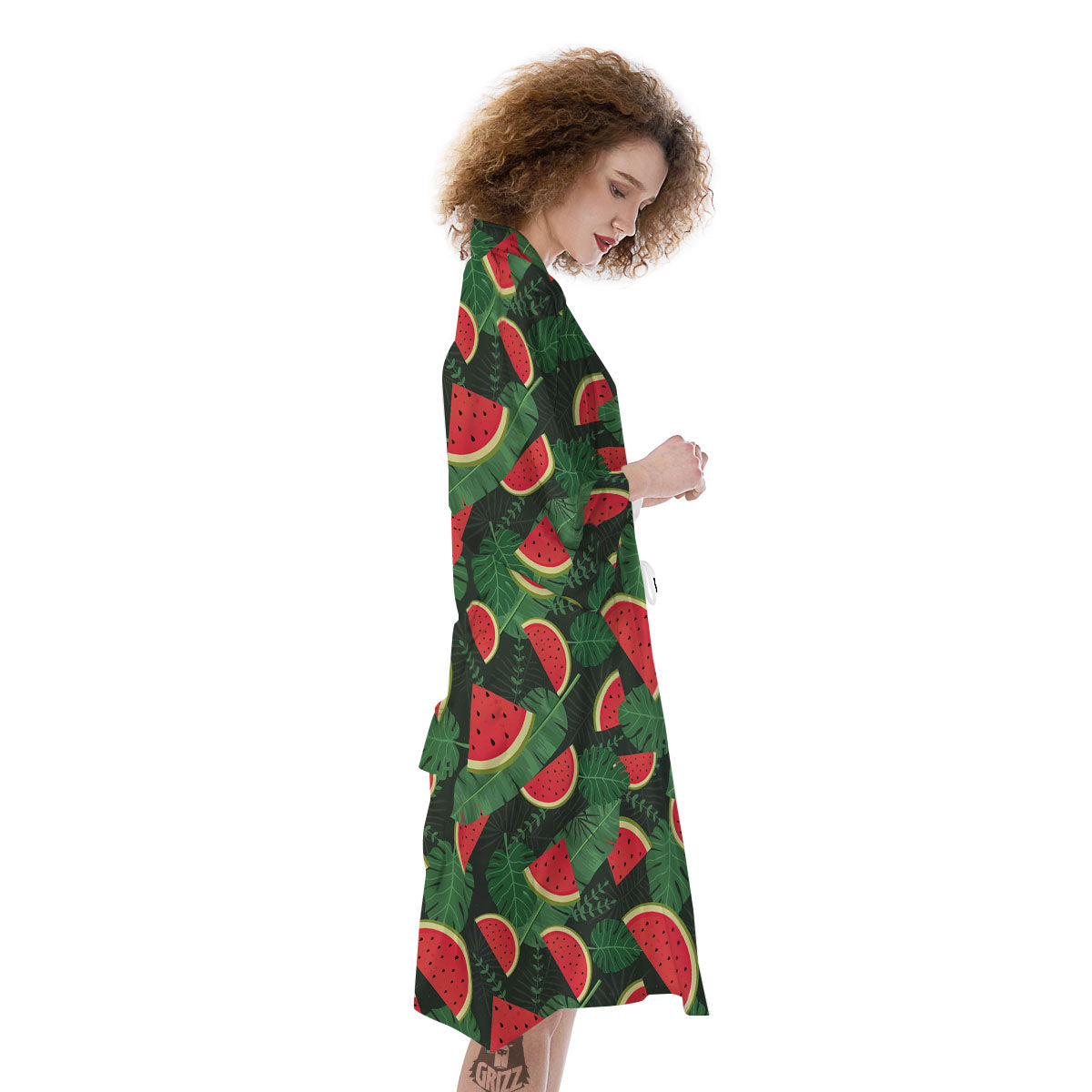 Pieces Leaf Watermelon Print Pattern Kimono-grizzshop