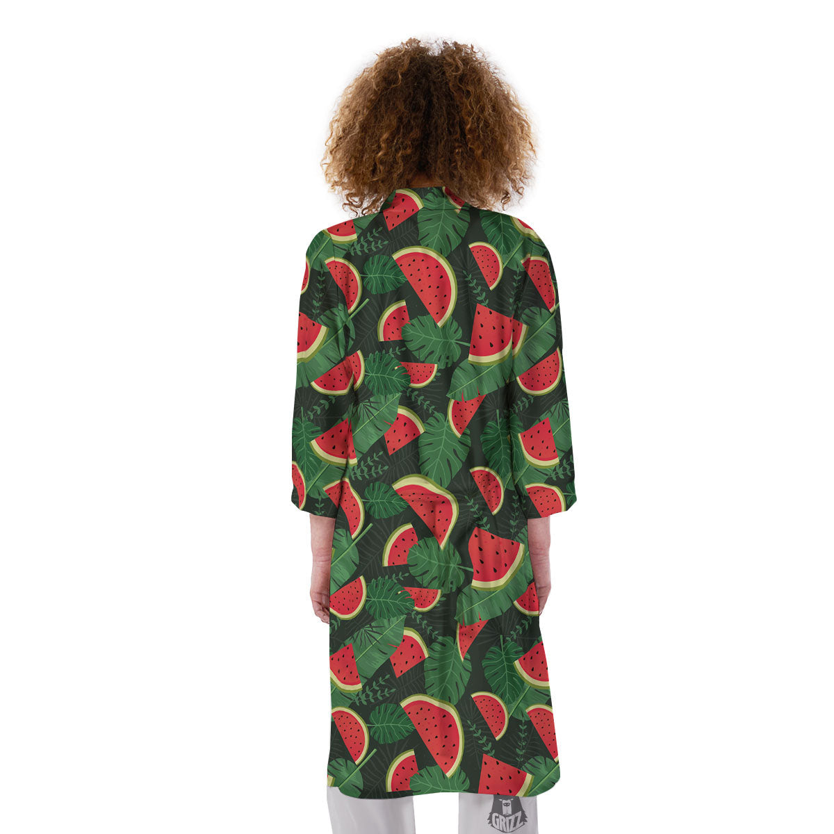 Pieces Leaf Watermelon Print Pattern Kimono-grizzshop