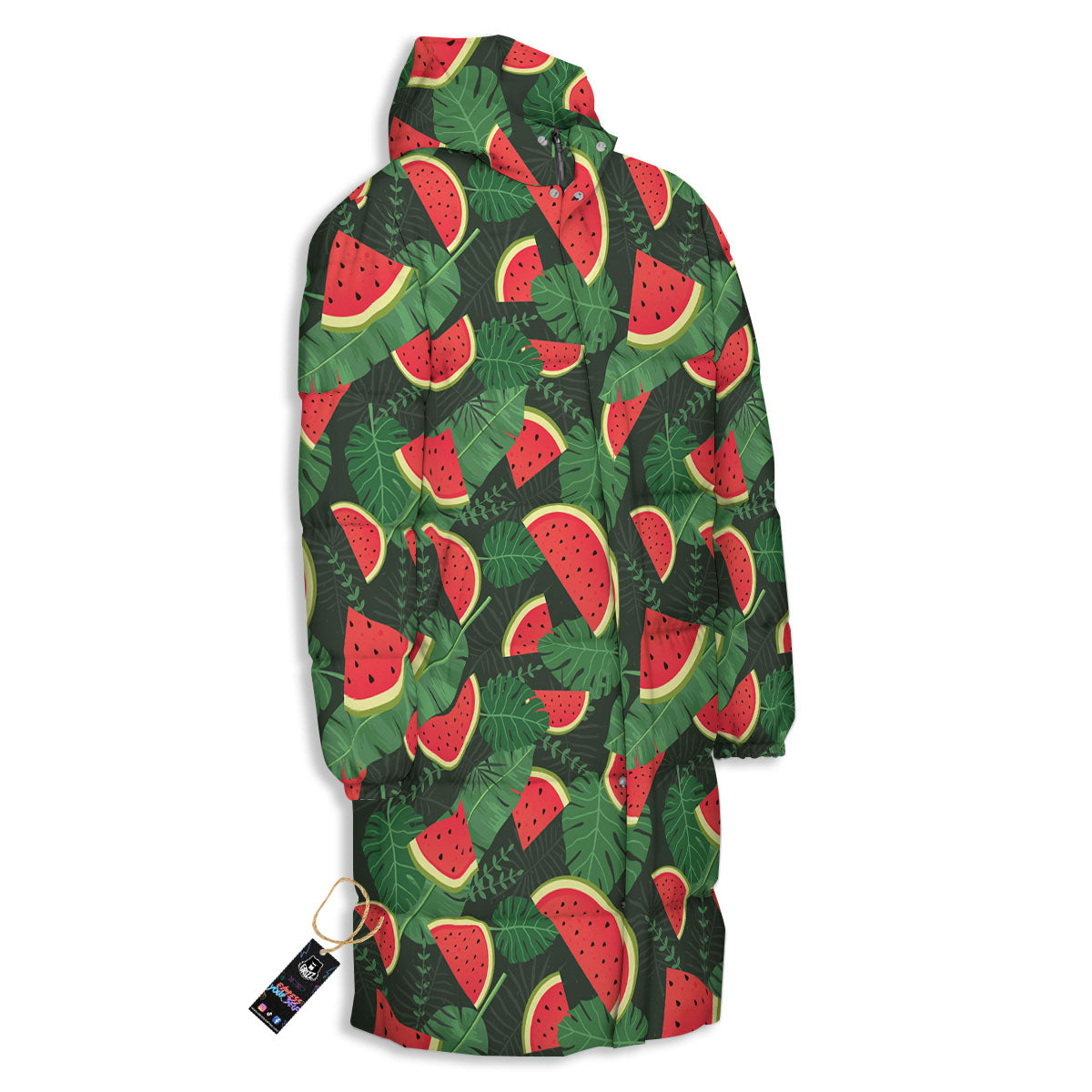 Pieces Leaf Watermelon Print Pattern Long Down Jacket-grizzshop