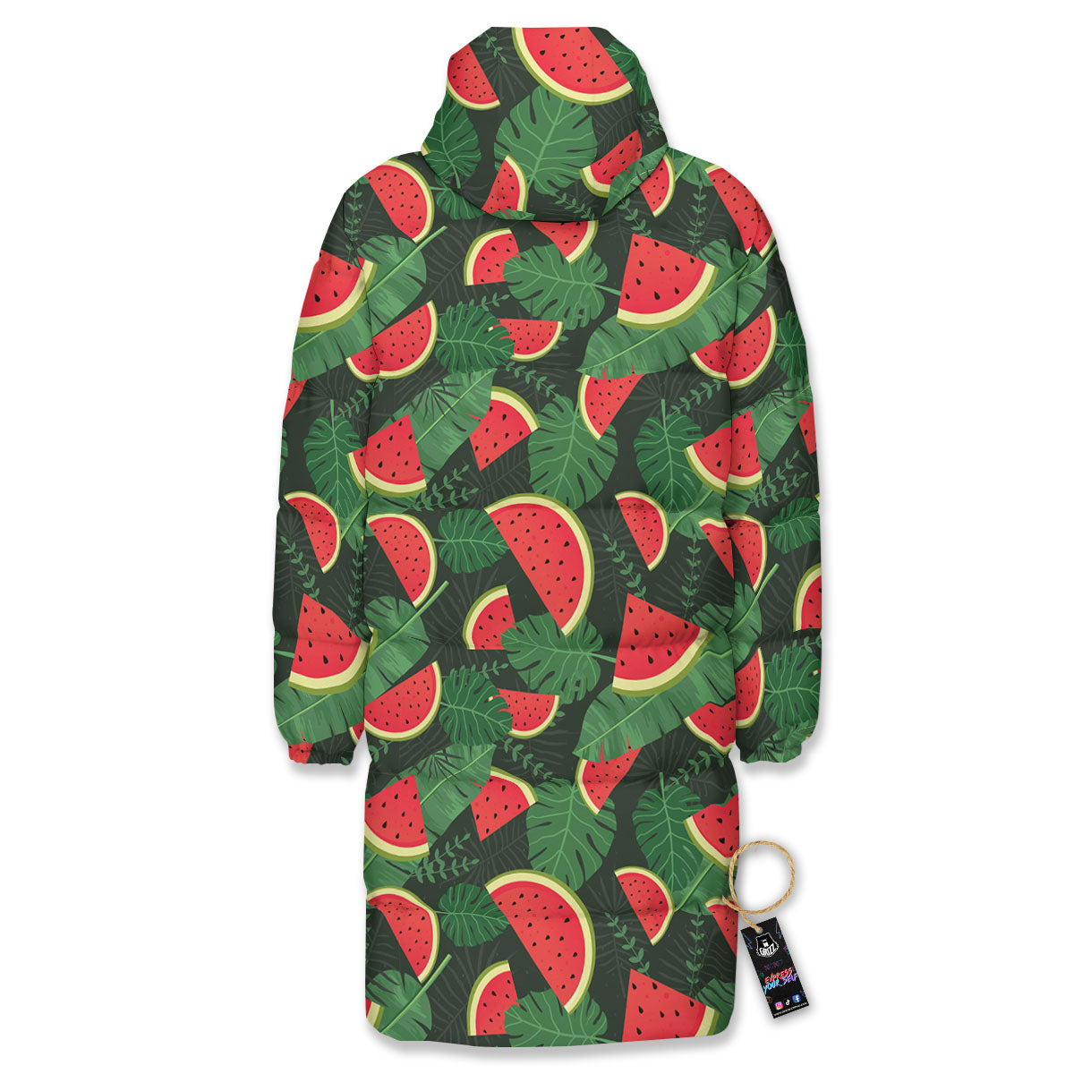 Pieces Leaf Watermelon Print Pattern Long Down Jacket-grizzshop